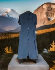 Vtg 1950s Dress NWT Deadstock 14 1/2 Half Size Blue Rayon Utility House Dress