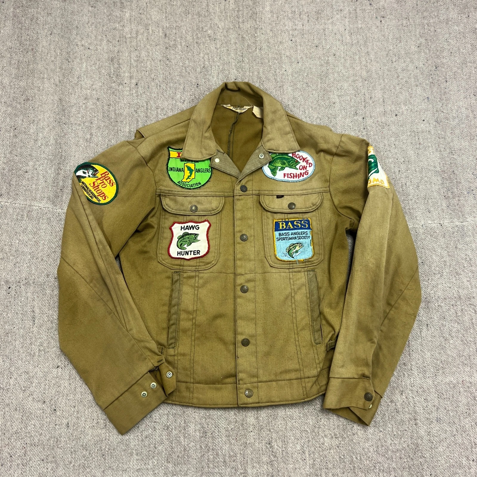 Vintage Key Imperial Denim Jacket Mens Medium Brown 1970s Bass Fishing USA