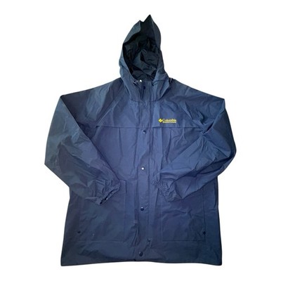 Columbia Jacket Raincoat Mens Large Blue Full Zip Hoodie Waterproof Flap Pocket