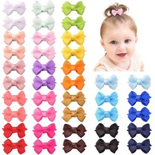 Mini Fully Lined Grosgrain Ribbon Hair Bows Clips for Baby Girls with Fine Ha...