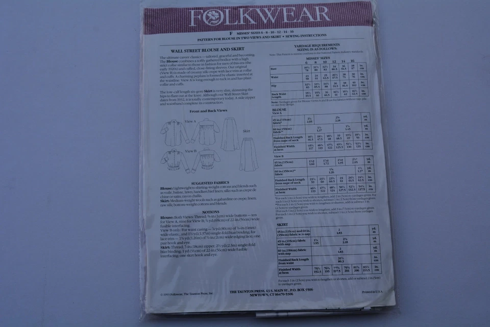 Folkwear Pattern 232 WALL STREET BLOUSE AND SKIRT - Image 2 of 2