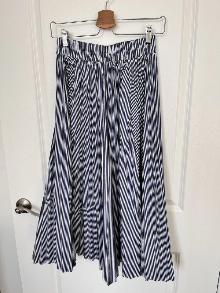 JCrew Pleated Midi Skirt XXS Blue Stripes Pleated Women’s - Image 2 of 4