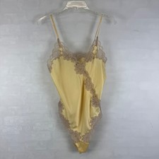Vintage Victoria's Secret Yellow Satin Lace Teddy Bodysuit Small