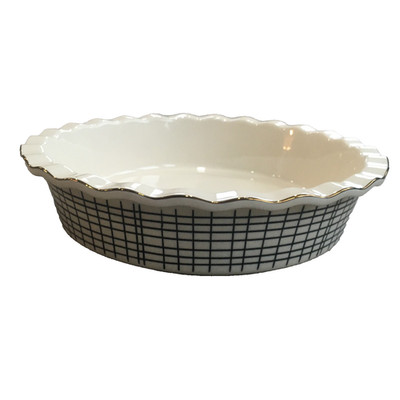 Thyme and Table Cream Black Cross lines Pie Plate Pan 9'' Retired