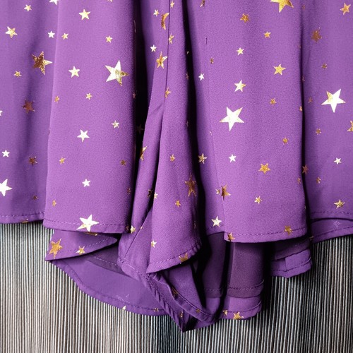 NWT Cosmic Adrienne Mini Skort Skirt Shorts Purple Gold Stars Festival Sz L - Picture 4 of 8