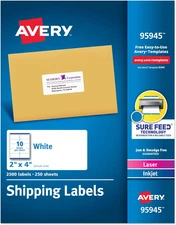 Avery Printable Shipping Labels, Sure Feed Technology, 2" X 4" Customizable Stic