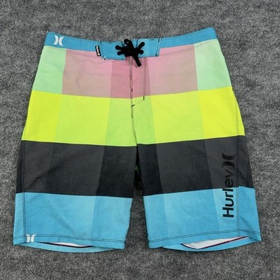 Hurley Phantom Board Shorts Mens Size 32 Plaid Color Block Unlined