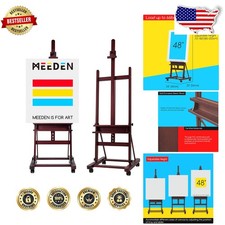 Solid Beech Wood H-Frame Easel, 48" Max Canvas, Deep Walnut, Artist Studio Stand