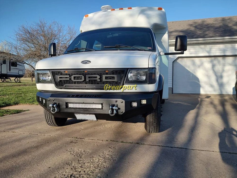 For 2003-2007 Ford E150 E250 E350 Grill Front Bumper Mesh Grille W/LED+Letter - Image 2 of 4