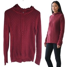 Eddie Bauer womens hooded sweater 1/4 zip long sleeve red sz M