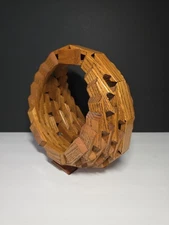 Brutalist MCM Geometric Wood Puzzle Basket Planter Display Vintage Art Decor