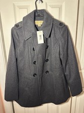 MICHAEL KORS Charcoal Double-Breasted Wool Blend Pea Coat Small Gray NWT