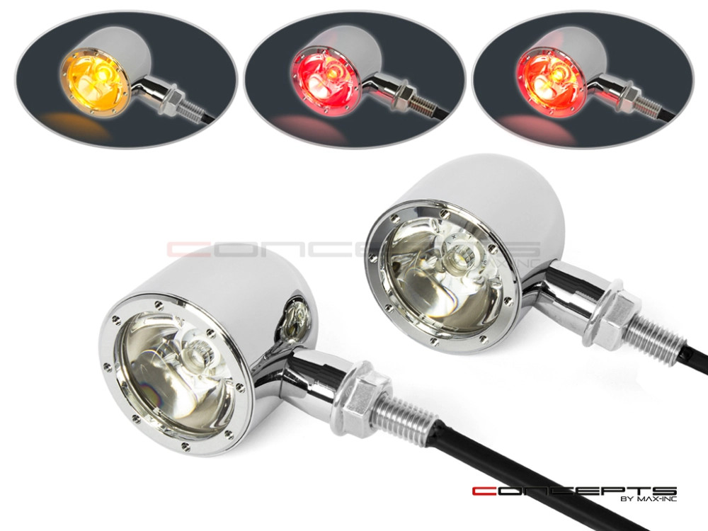 Feux clignotants arrière baril chrome pour virées nocturnes et road trips