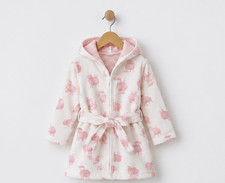 Girls Hooded Zip Robe 6-9 Months White/Pink Animal Print Long Sleeve