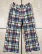 Vtg 70's Health-Tex Toddler Blue Green PLAID Hippie BELL BOTTOMS Pants Kids 5
