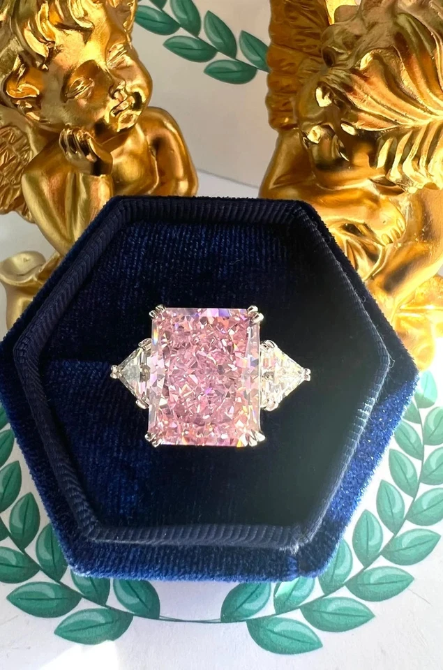 Anillo de compromiso de diamantes moissanita rosa radint de 12 quilates regalo para mujer en plata Foto 2 de 4