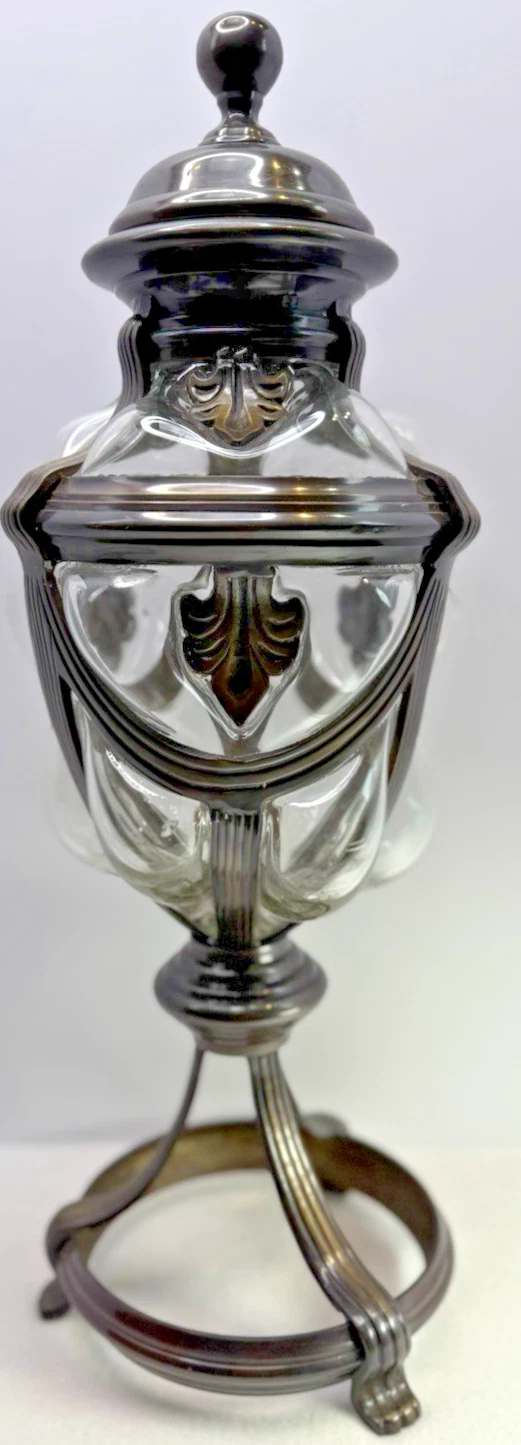 URN - Bronze Tone Metal Bubble Glass Jar with Lid