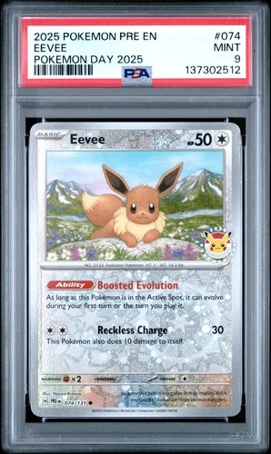 2025 POKEMON PRE EN-PRISMATIC EVOLUTIONS POKEMON DAY 2025 #074 EEVEE PSA 9