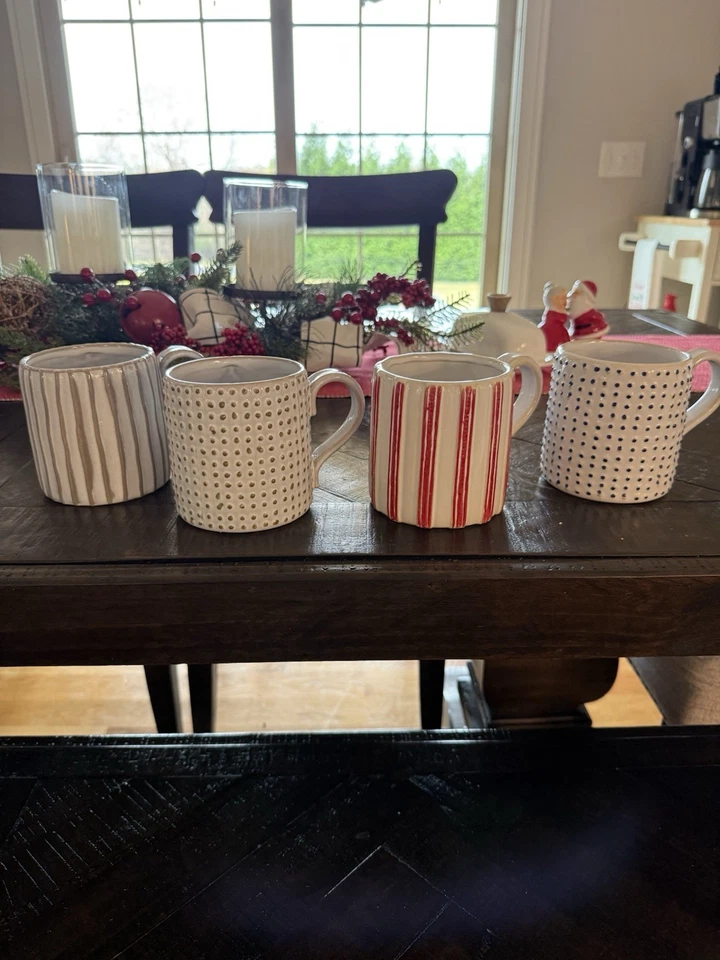 Грязь пирог рождественские кружки, 16 унций, набор из 4! Санта, снеговик, северный олень, дерево - Изображение 2 из 4