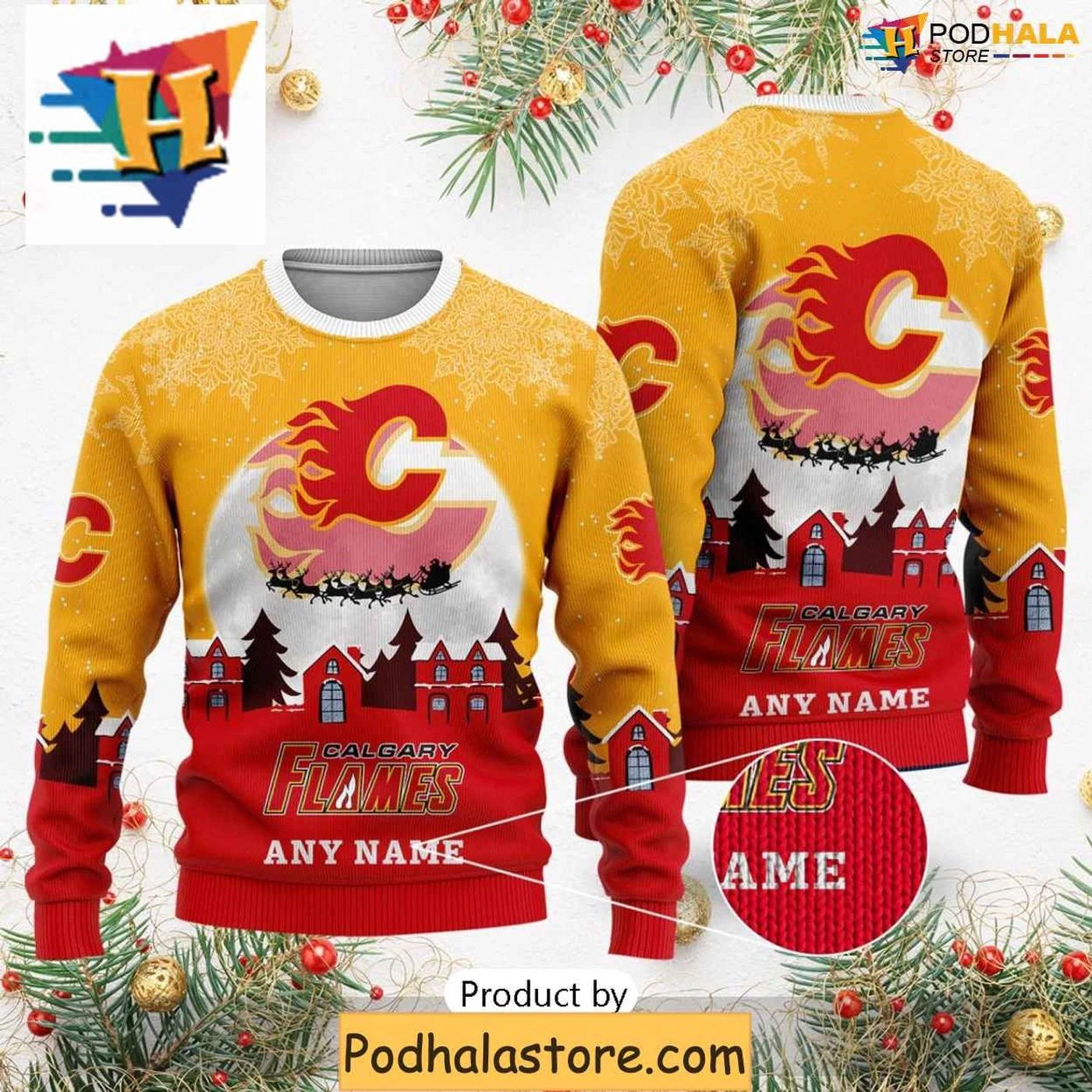 Personalized Calgary Flames Ugly Christmas Sweater, Funny Xmas Sweater for Fans