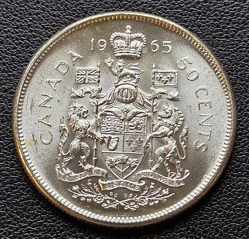 1965 Canada Silver 50-Cent Half Dollar Coin - 80% Silver - Brilliant UNC