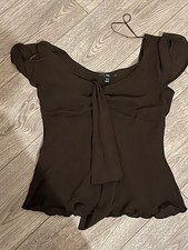 Brown Feminine Top With Bow On the Front Size 8 For Women