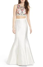 XSCAPE FLORAL BEADED  TWO-PIECE MERMAID BALL-GOWN DRESS sz 6