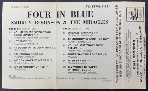 Smokey Robinson FOUR IN BLUE Cassette **UK 1ST ISSUE 1970** RARE/NOT ON DISCOGS - Picture 9 of 10