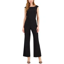 Connected Apparel Womens Black Solid Crepe Jumpsuit 16 BHFO 9382