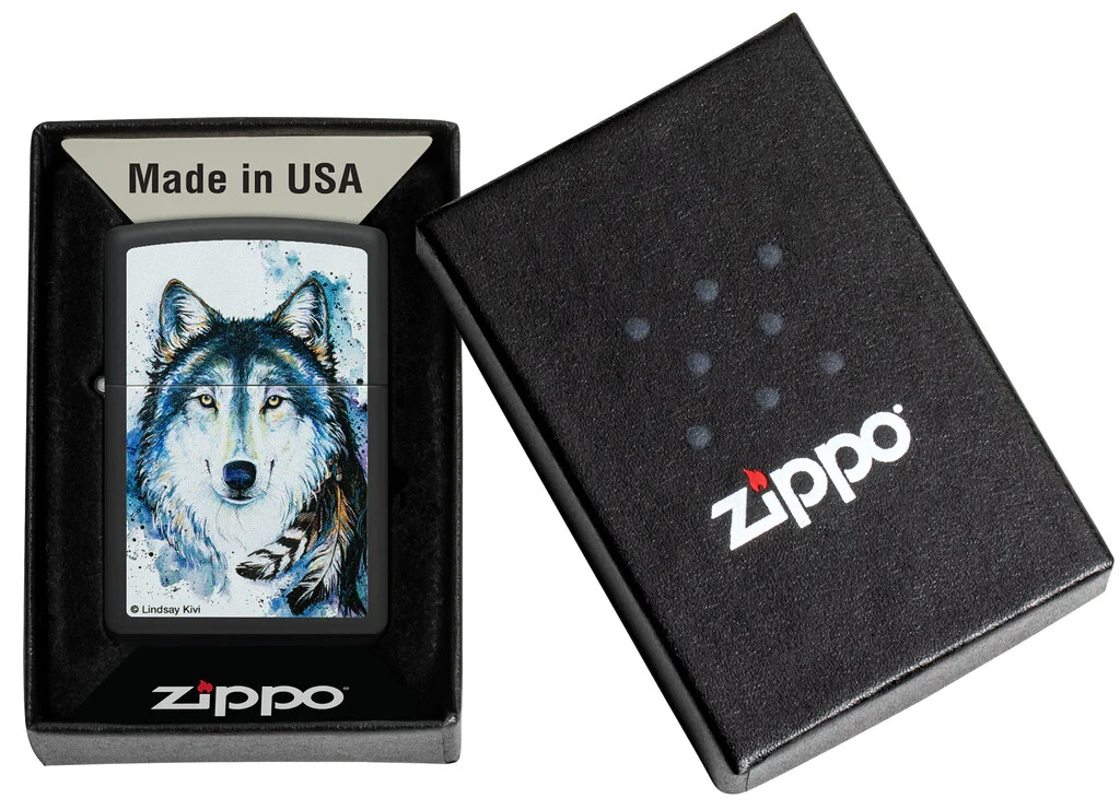Zippo 48936, Lindsay Kivi Wolf Design, Black Matte Finish Lighter