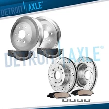 Front Drilled Rotors Pads Rear Drums Shoes for 2009 - 2013 Silverado Sierra 1500