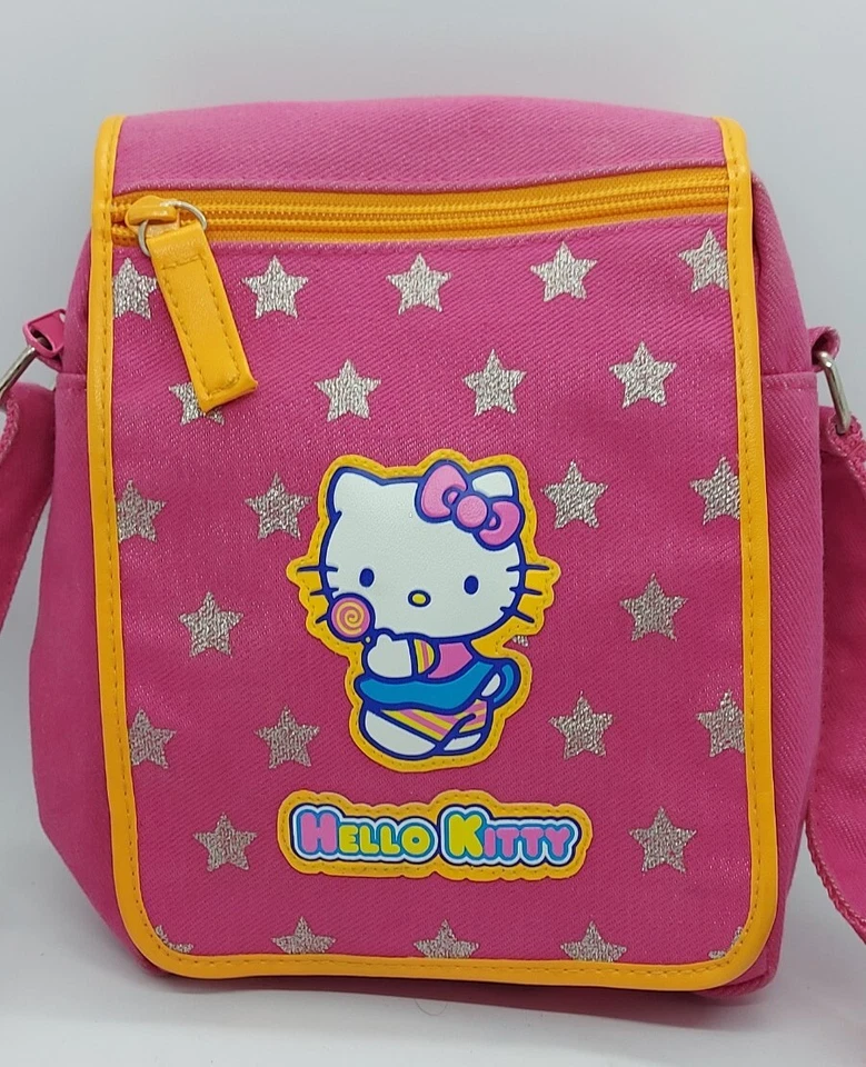 10" SANRIO Hello Kitty Stars Pink and yellow Mini Backpack 2002  - Image 3 of 4