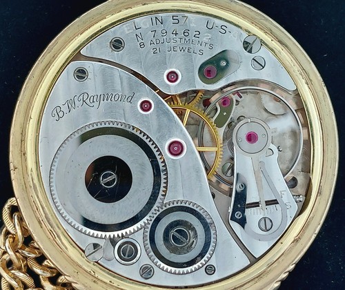 1951 ELGIN 571 B.W. RAYMOND 21J 16s RAILROAD 8 Adj Gold Filled Pocket Watch,RUNS - Picture 9 of 14