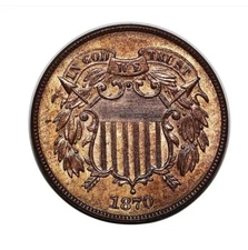1870 Two Cent Piece, Red PROOF, Eye-Popping Superb Gem PR++, Rare In RD