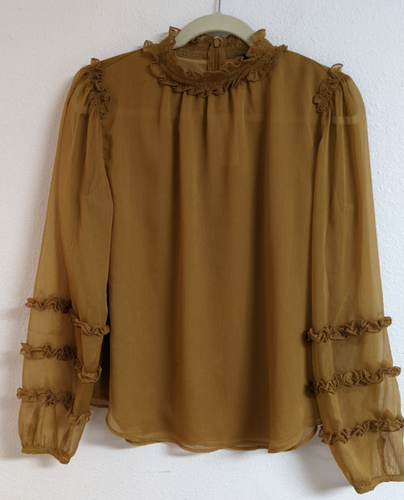NWT~Ann Taylor Gold Colored Ruffle Blouse Dressy Party Size Small
