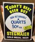 VINTAGE STEGMAIER GOLD MEDAL BEER QUARTS 50 CENTS CARDBOARD SIGN WILKES BARRE PA