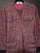 Vintage Platine Pink Lined Wool Blend Tweed Blazer Platine Polka Women s 38/8