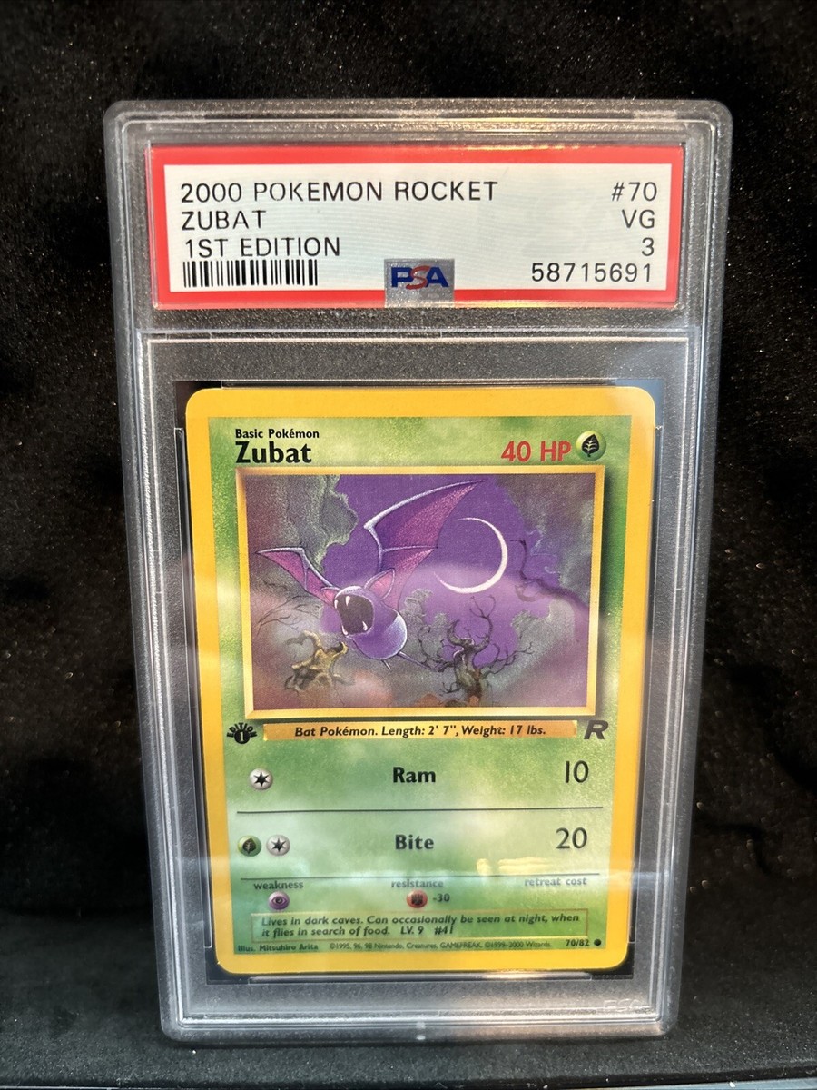 pokemon card population POPULATION 3! 2000 Pokemon Team Rocket Zubat 1st Edition #70/82 PSA 3