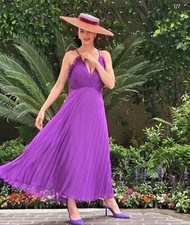 ZARA NEW WOMAN MIDI STRAPPY PLEATED RUFFLED SLIP DRESS PURPLE Size S 3564/110