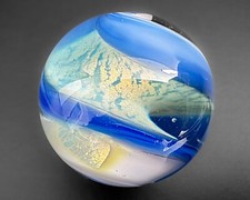 Robert LaGrand 1.2" RL 03 Blue White Dichroic Swirl Handblown Art Glass Marble