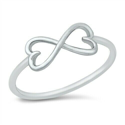 Heart Infinity Ring Sterling Silver 925 Rhodium Plated Face Height 7 mm Size 6 - Picture 1 of 1