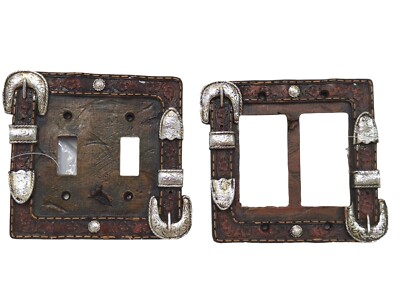 Silver Belt Buckle Switch Plate Covers Faux Leather Look Rustic Western Decor 