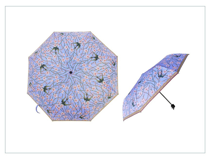 Signare Walter Crane Blossom Swallow Folding Style Compact Umbrella Brolley Case