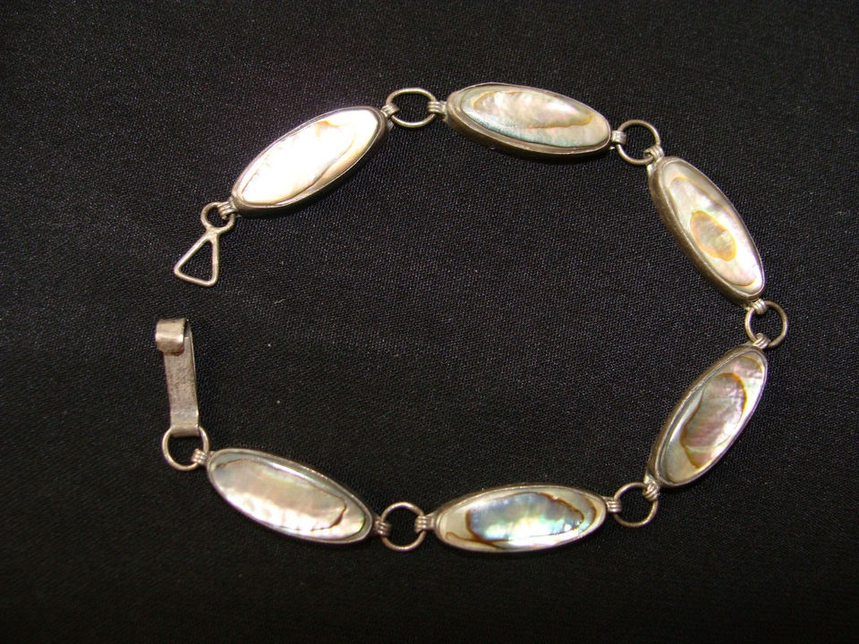 Antique bracelet… early century Mexican sterling silver & abalone…crown
