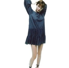 Zara Womens Tunic Mini Dress Sz XL Blue Multicolor Floral Print Tiered Ruffled