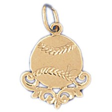 Baseball Ball Charm Pendant 14k Gold 0.9 Grams 