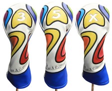 Majek Retro Golf 3 5 X Fairway Wood Headcover Psychedelic Design Vintage Style