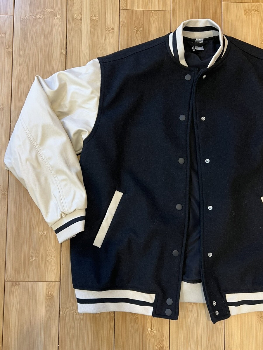 H&M DIVIDED Oversized Varsity Jacket XXS Black Ivory EUC | eBay