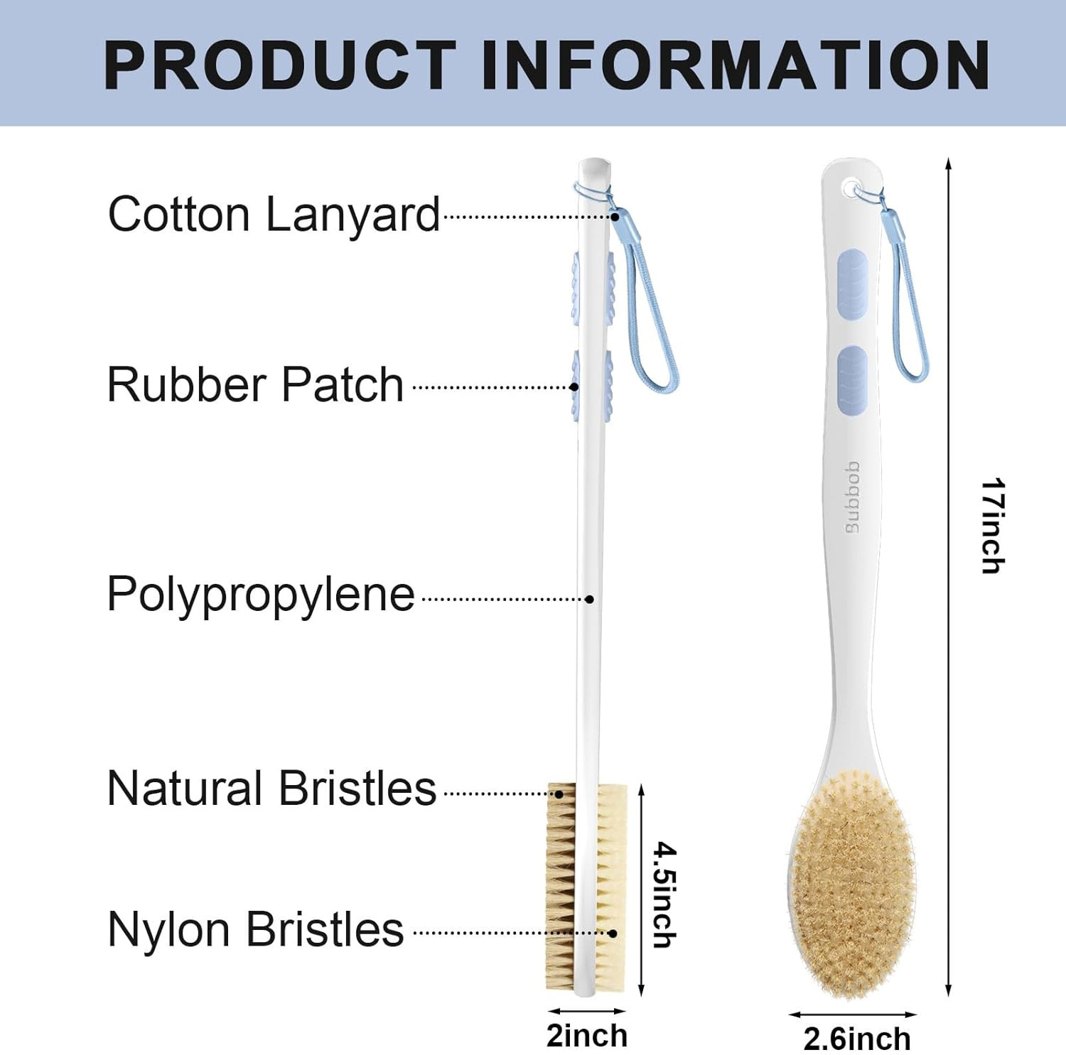 Shower Brush Long Handle Bath Brush Back Scrubber With Natural Soft And Stiff