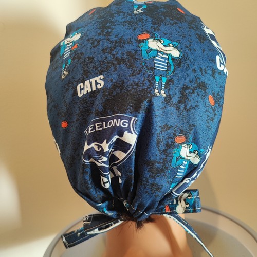 Geelong Cats Tie Back Scrub Hat, Doctors, Nurses Scrub Cap, Cotton Made Aust - Picture 7 of 14